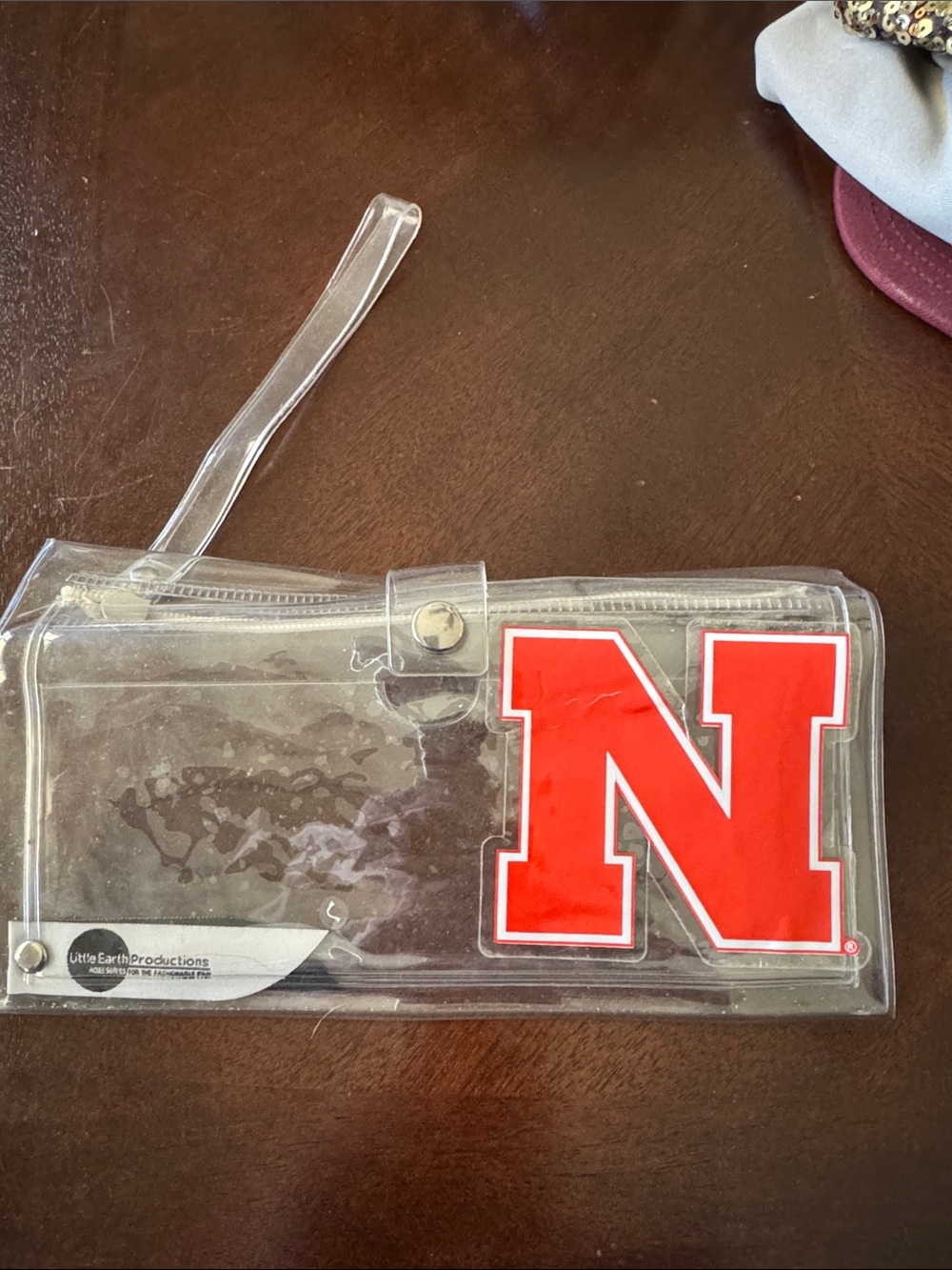 Clear Wristlet Phone Pouch with Red Nebraska Logo